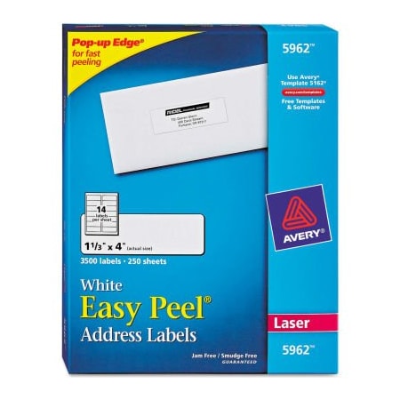 AVERY Avery® Easy Peel Laser Address Labels, 1-1/3 x 4, White, 3500/Box 5962